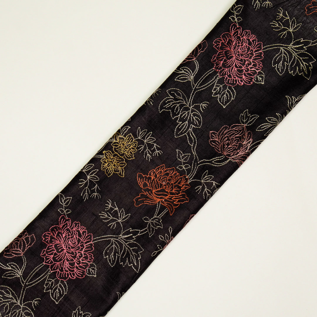 Fajra Jaal On Black Tussar Silk Embroidered Fabric