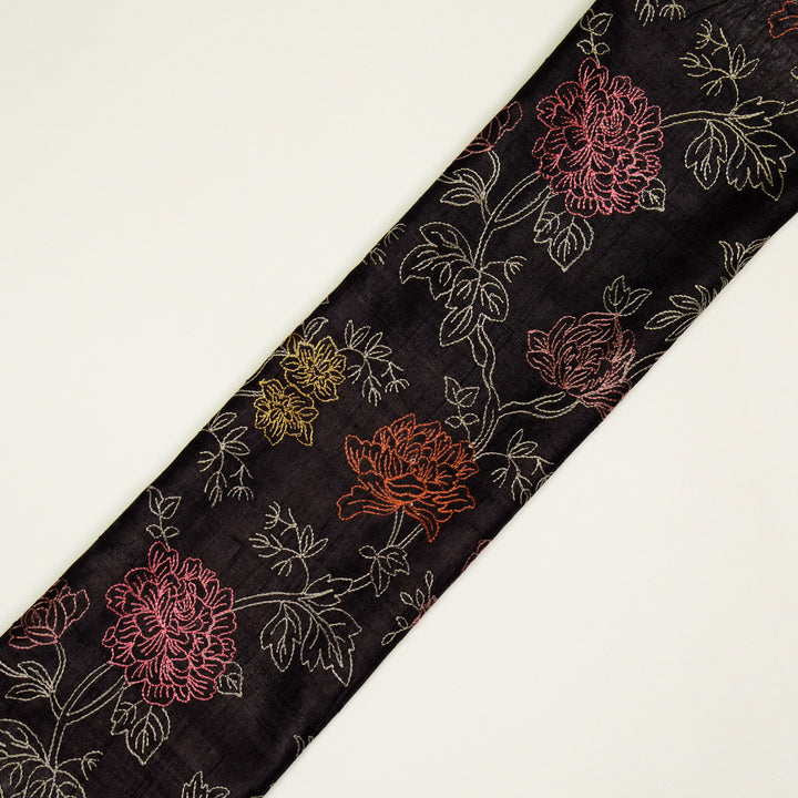 Fajra Jaal On Black Tussar Silk Embroidered Fabric