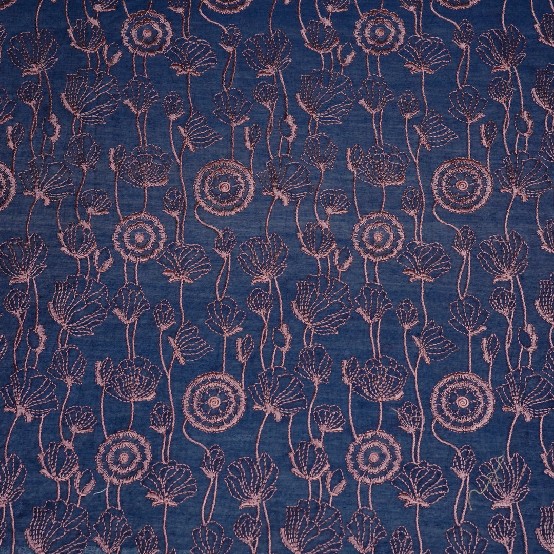 Isha Jaal on Navy Blue Luxe Silk Chanderi Embroidered Fabric