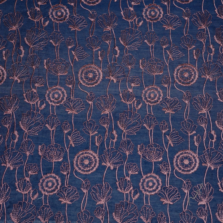 Isha Jaal on Navy Blue Luxe Silk Chanderi Embroidered Fabric