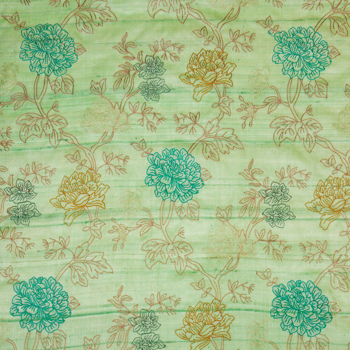 Fajra Jaal On Sea Green Tussar Silk Embroidered Fabric