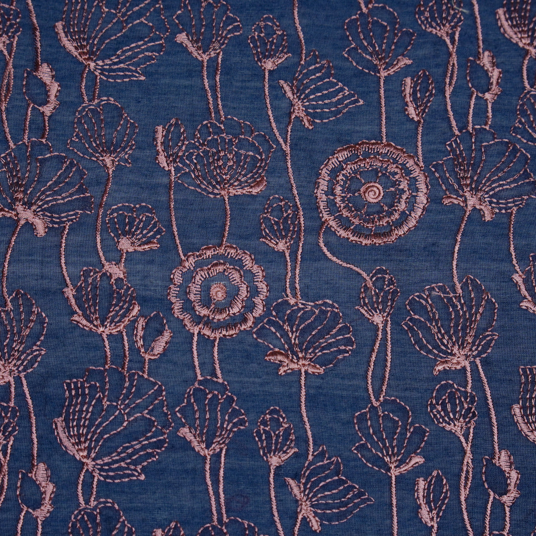 Isha Jaal on Navy Blue Luxe Silk Chanderi Embroidered Fabric