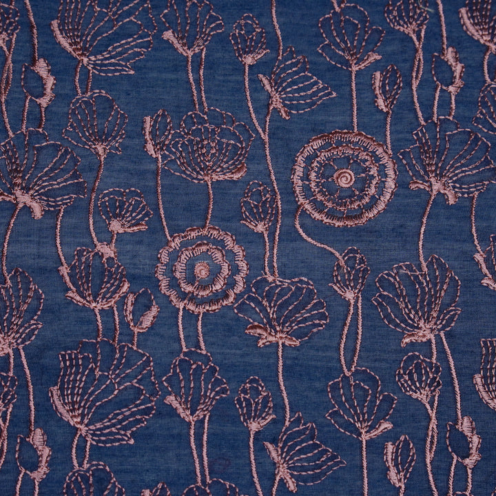 Isha Jaal on Navy Blue Luxe Silk Chanderi Embroidered Fabric