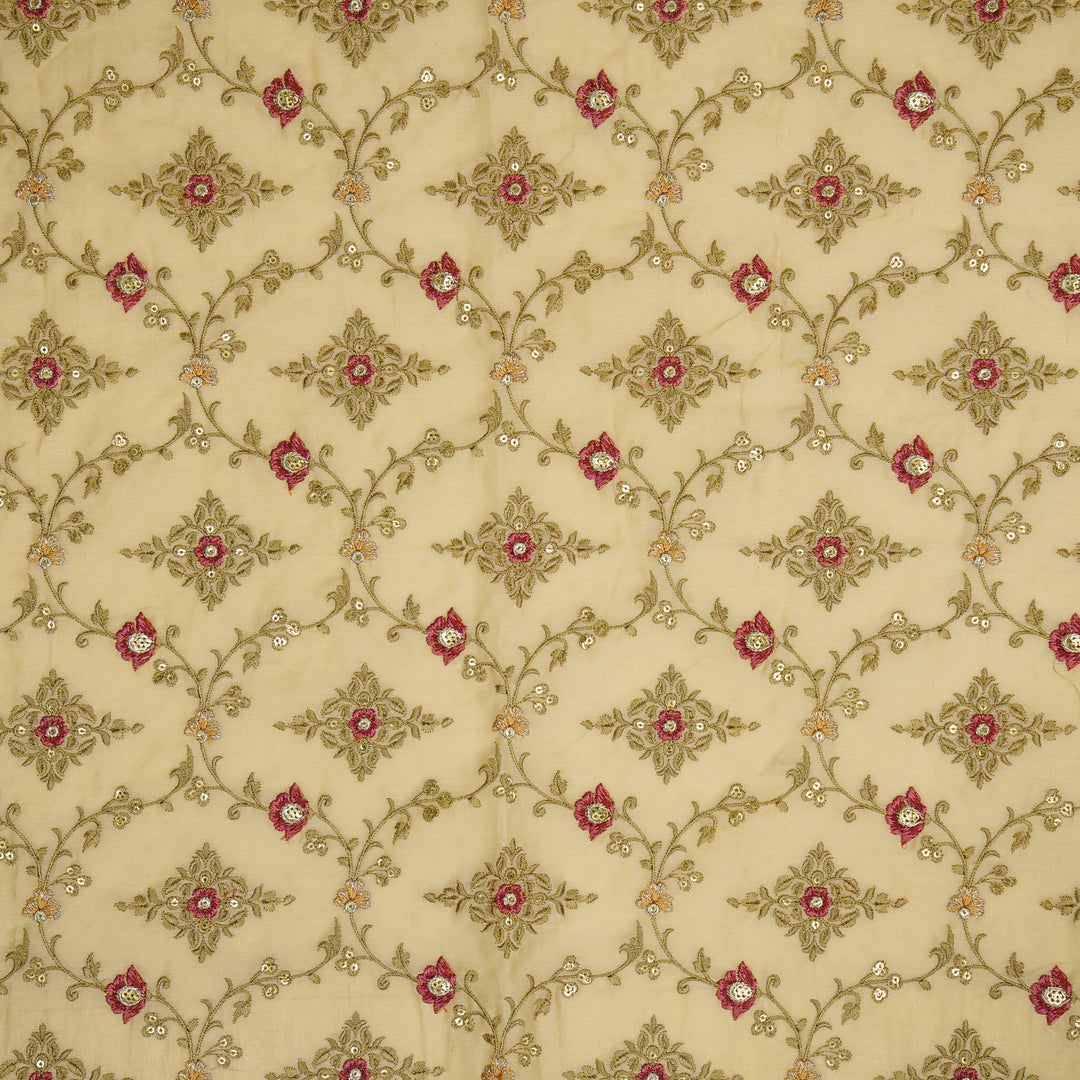 Mrunal Jaal on Light Peach Silk Chanderi Embroidered Fabric