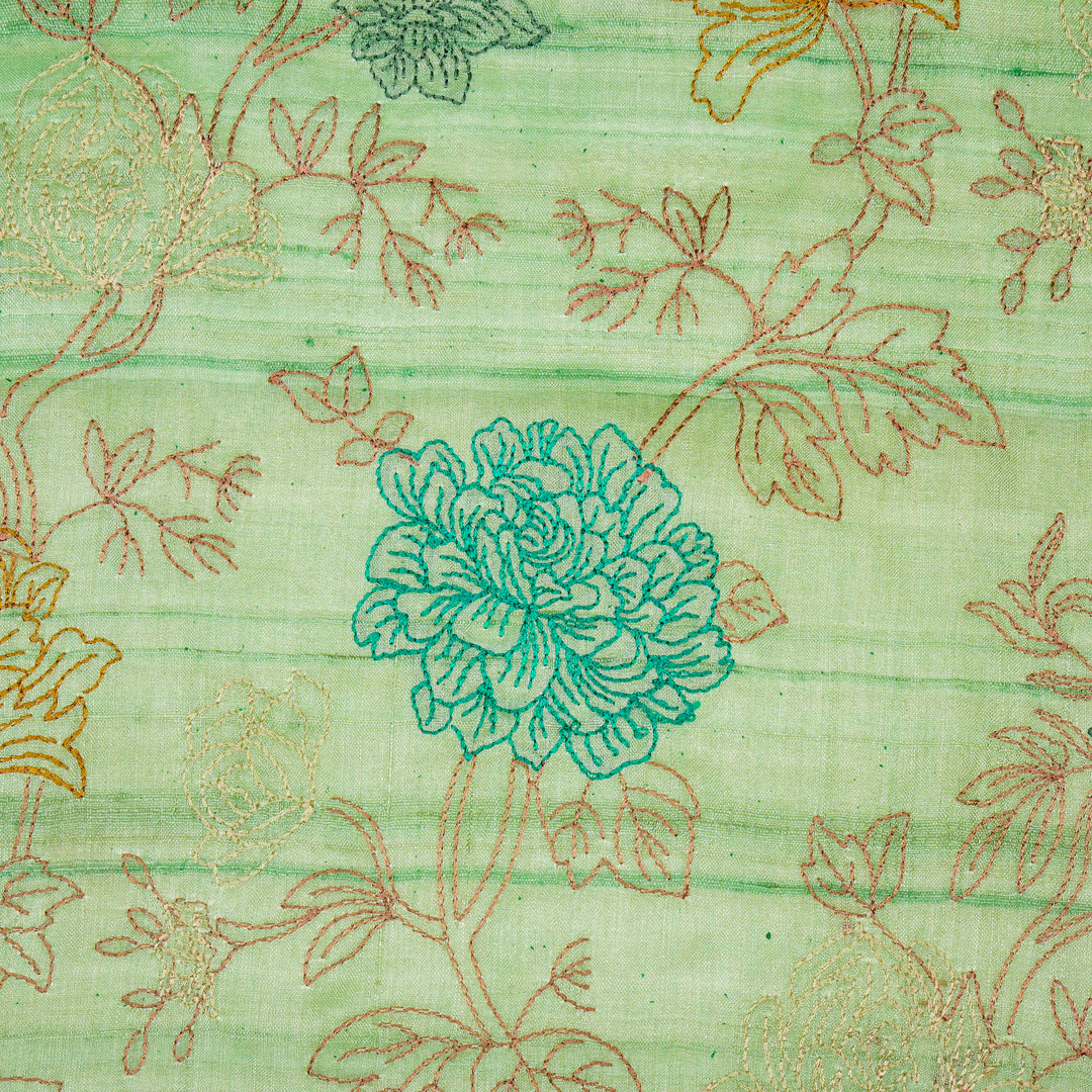 Fajra Jaal On Sea Green Tussar Silk Embroidered Fabric