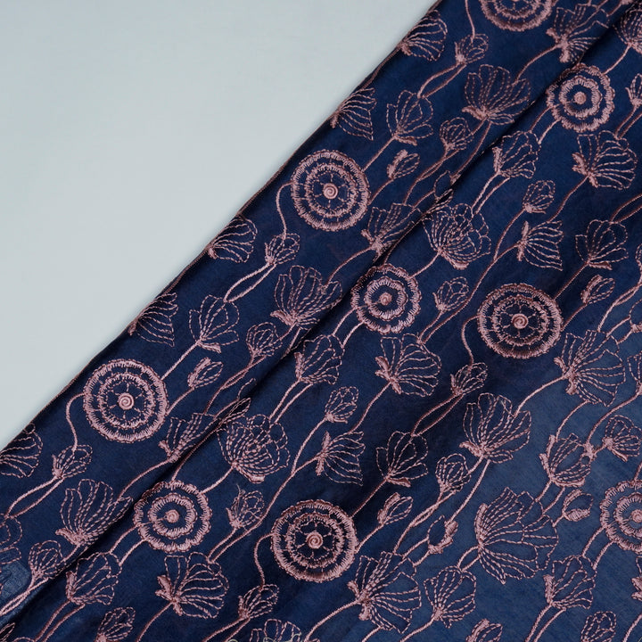 Isha Jaal on Navy Blue Luxe Silk Chanderi Embroidered Fabric