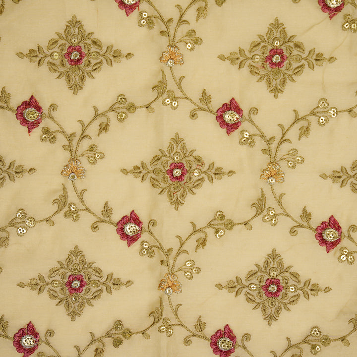 Mrunal Jaal on Light Peach Silk Chanderi Embroidered Fabric