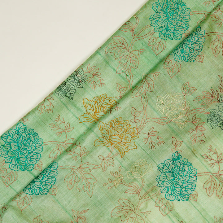 Fajra Jaal On Sea Green Tussar Silk Embroidered Fabric
