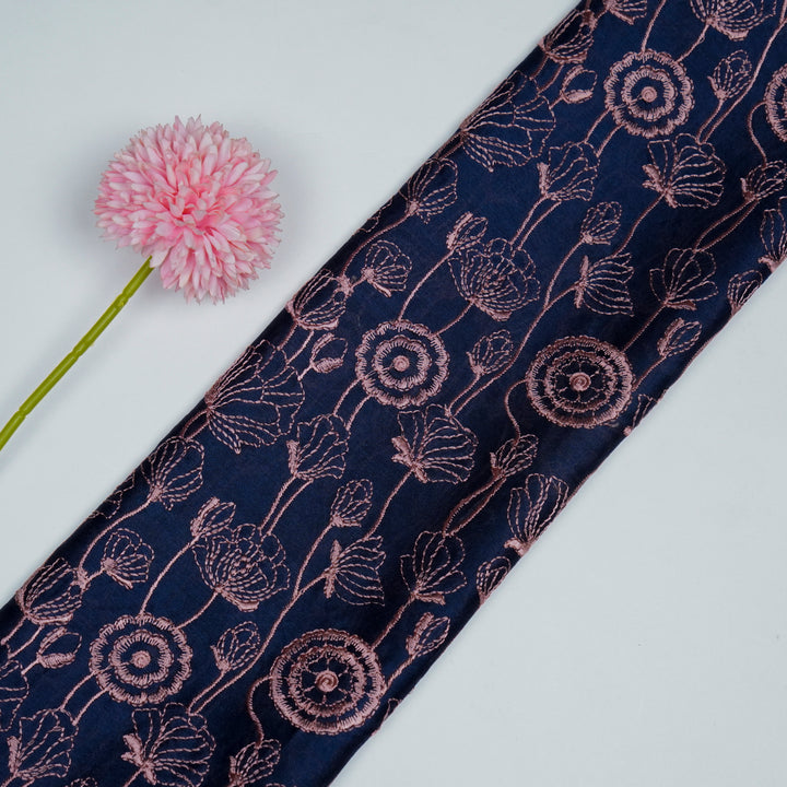 Isha Jaal on Navy Blue Luxe Silk Chanderi Embroidered Fabric