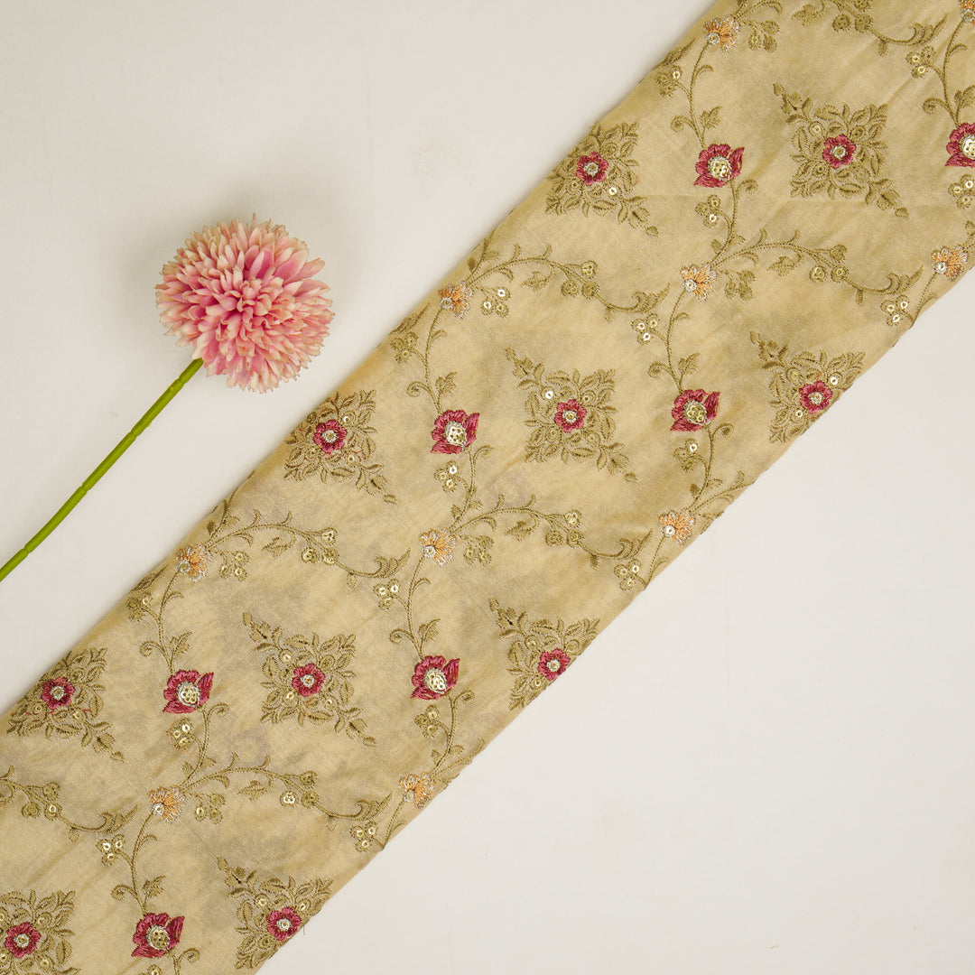 Mrunal Jaal on Light Peach Silk Chanderi Embroidered Fabric