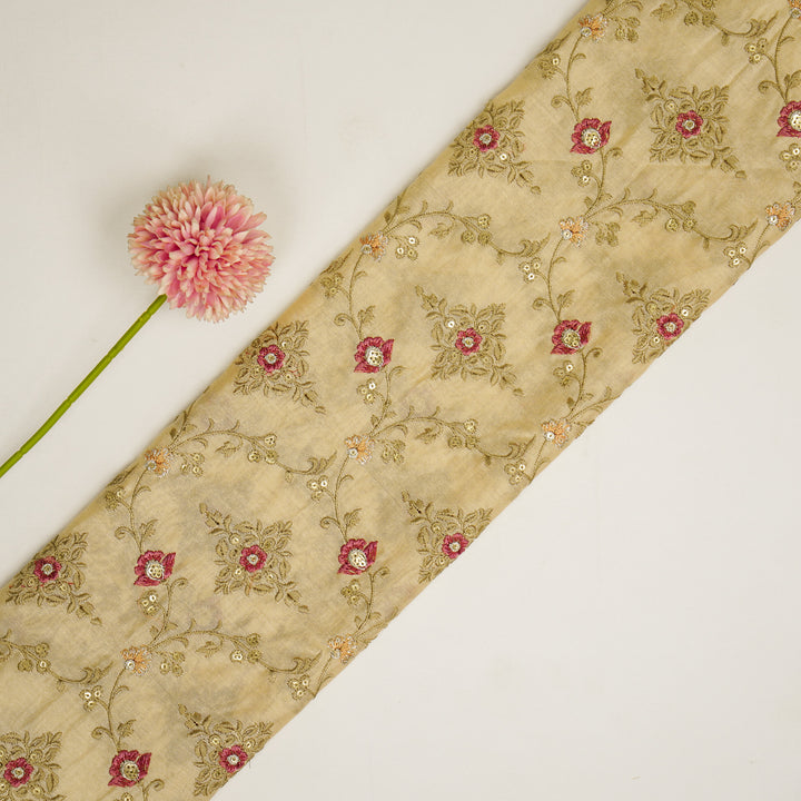Mrunal Jaal on Light Peach Silk Chanderi Embroidered Fabric