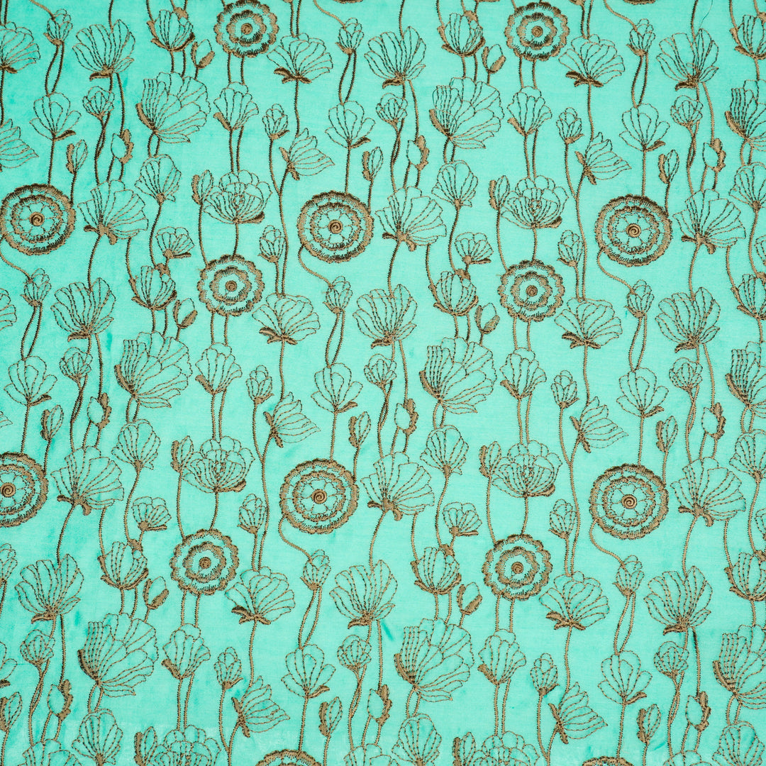 Isha Jaal on Aqua Luxe Silk Chanderi Embroidered Fabric