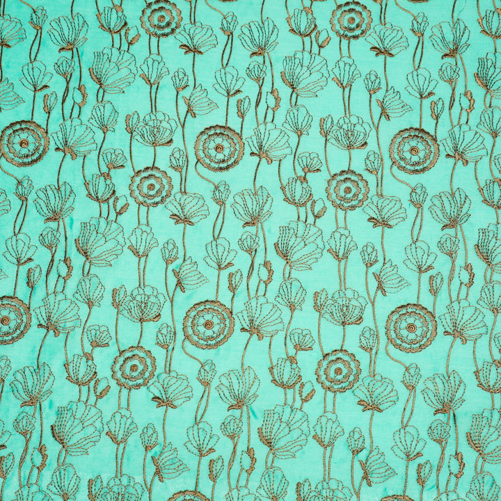 Isha Jaal on Aqua Luxe Silk Chanderi Embroidered Fabric