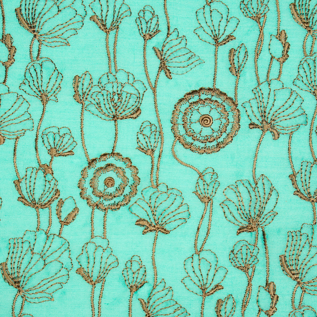 Isha Jaal on Aqua Luxe Silk Chanderi Embroidered Fabric