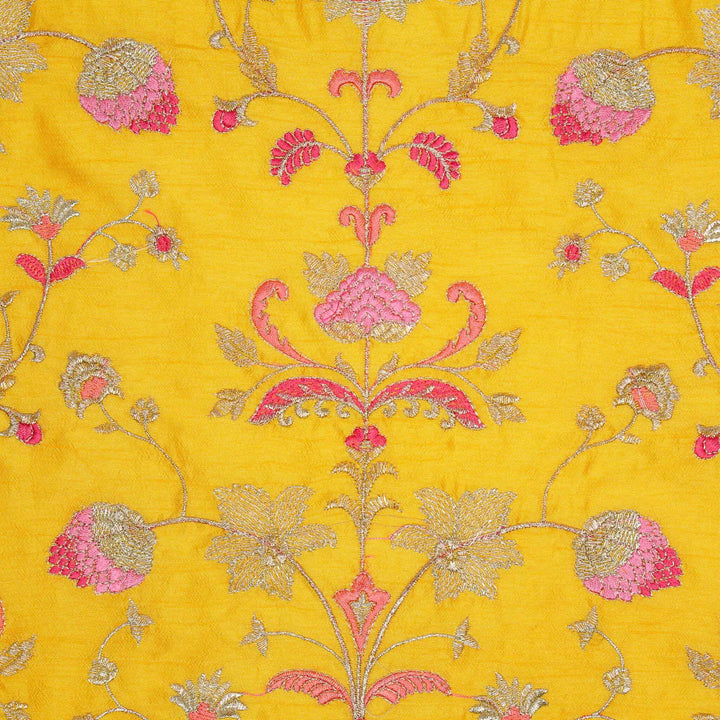 Devyani Jaal on Gold Semi Raw Silk Embroidered Fabric