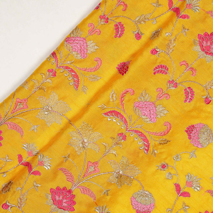 Devyani Jaal on Gold Semi Raw Silk Embroidered Fabric