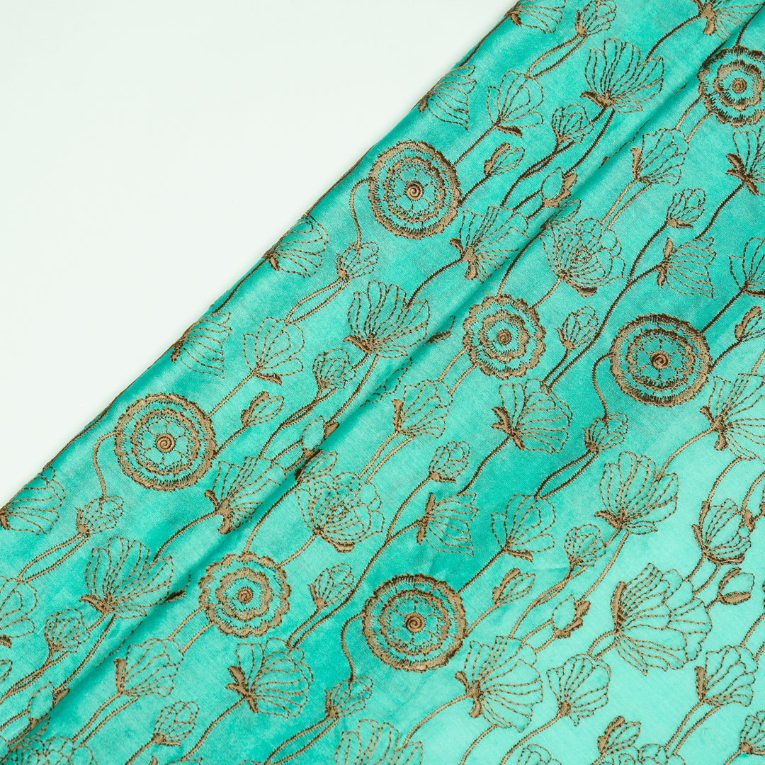 Isha Jaal on Aqua Luxe Silk Chanderi Embroidered Fabric