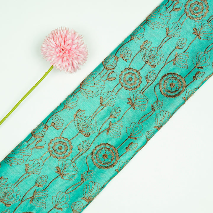 Isha Jaal on Aqua Luxe Silk Chanderi Embroidered Fabric