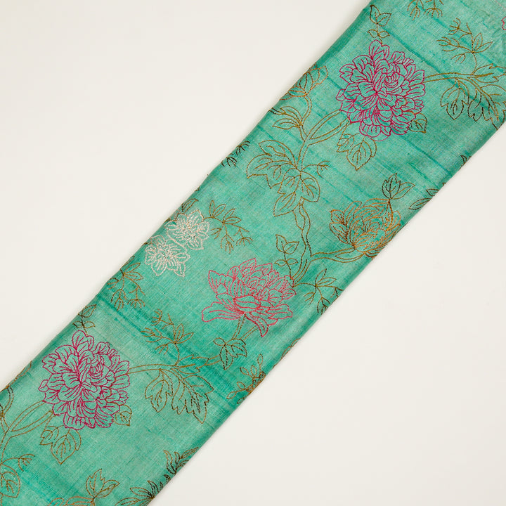 Fajra Jaal On Aqua Tussar Silk Embroidered Fabric