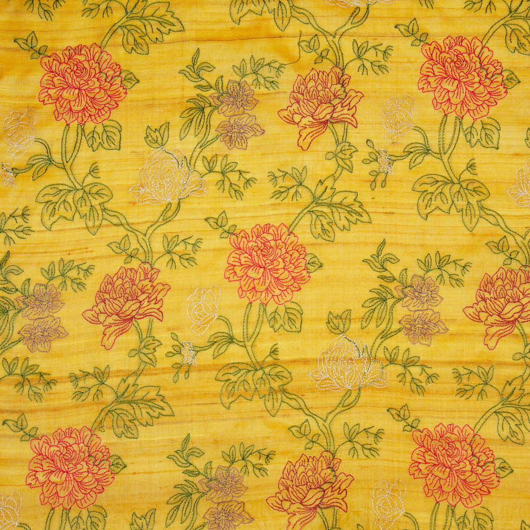 Fajra Jaal On Gold Tussar Silk Embroidered Fabric