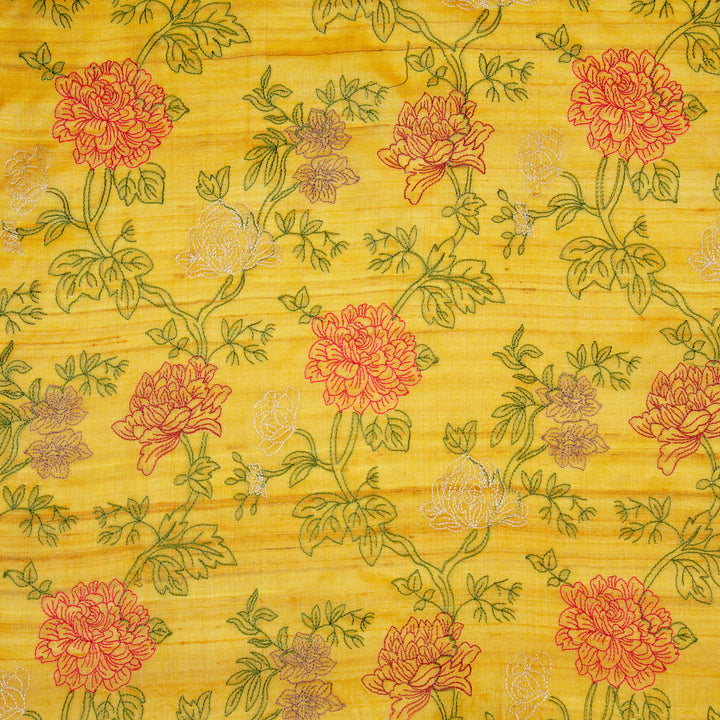 Fajra Jaal On Gold Tussar Silk Embroidered Fabric