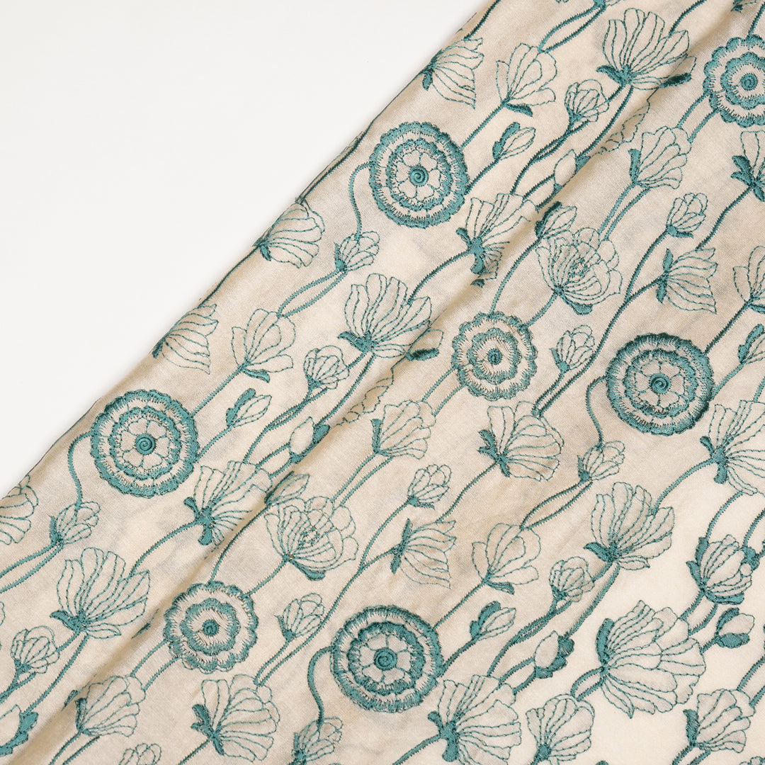 Isha Jaal on Cream Luxe Silk Chanderi Embroidered Fabric