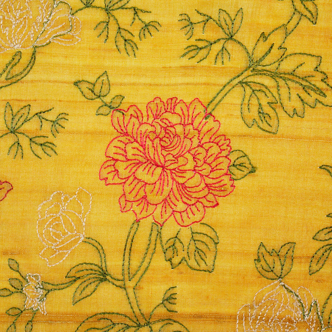 Fajra Jaal On Gold Tussar Silk Embroidered Fabric