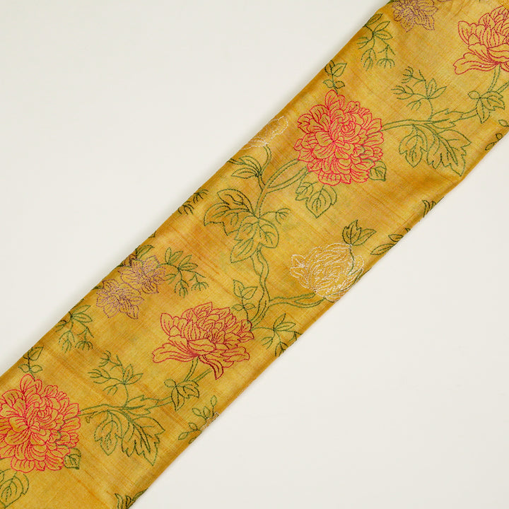 Fajra Jaal On Gold Tussar Silk Embroidered Fabric