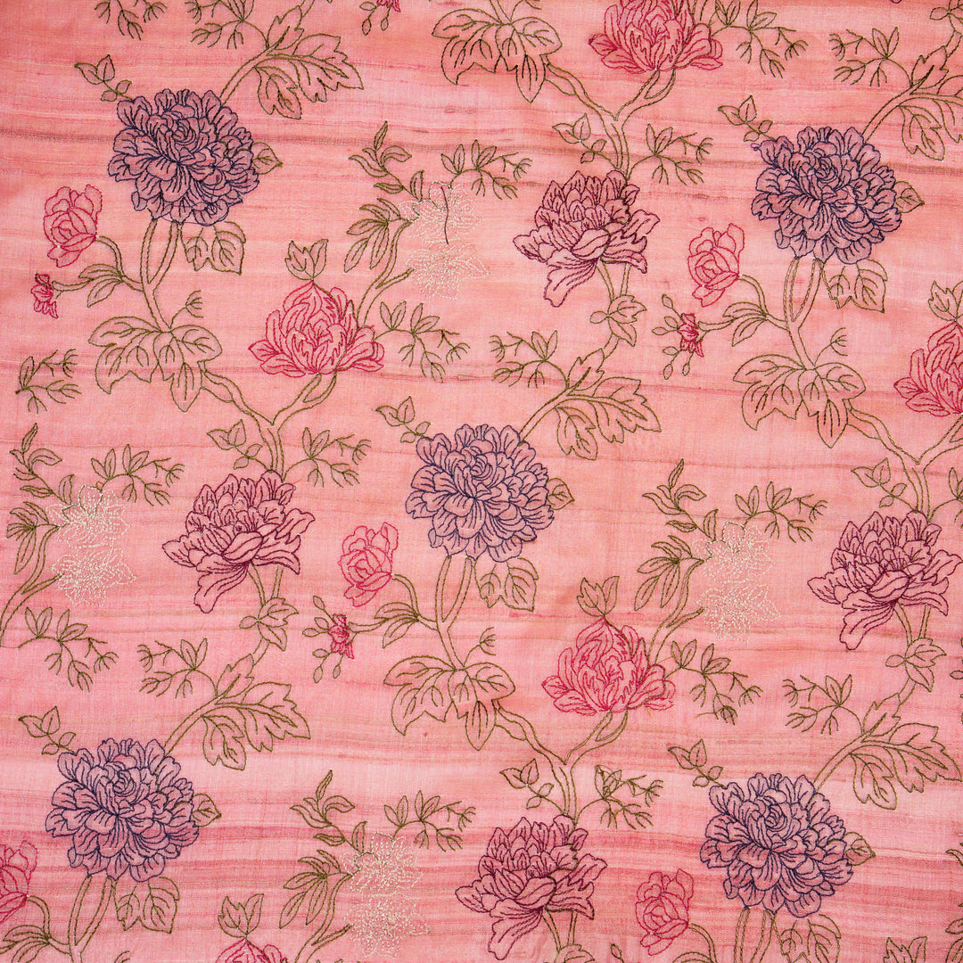 Fajra Jaal On Onion Pink Tussar Silk Embroidered Fabric