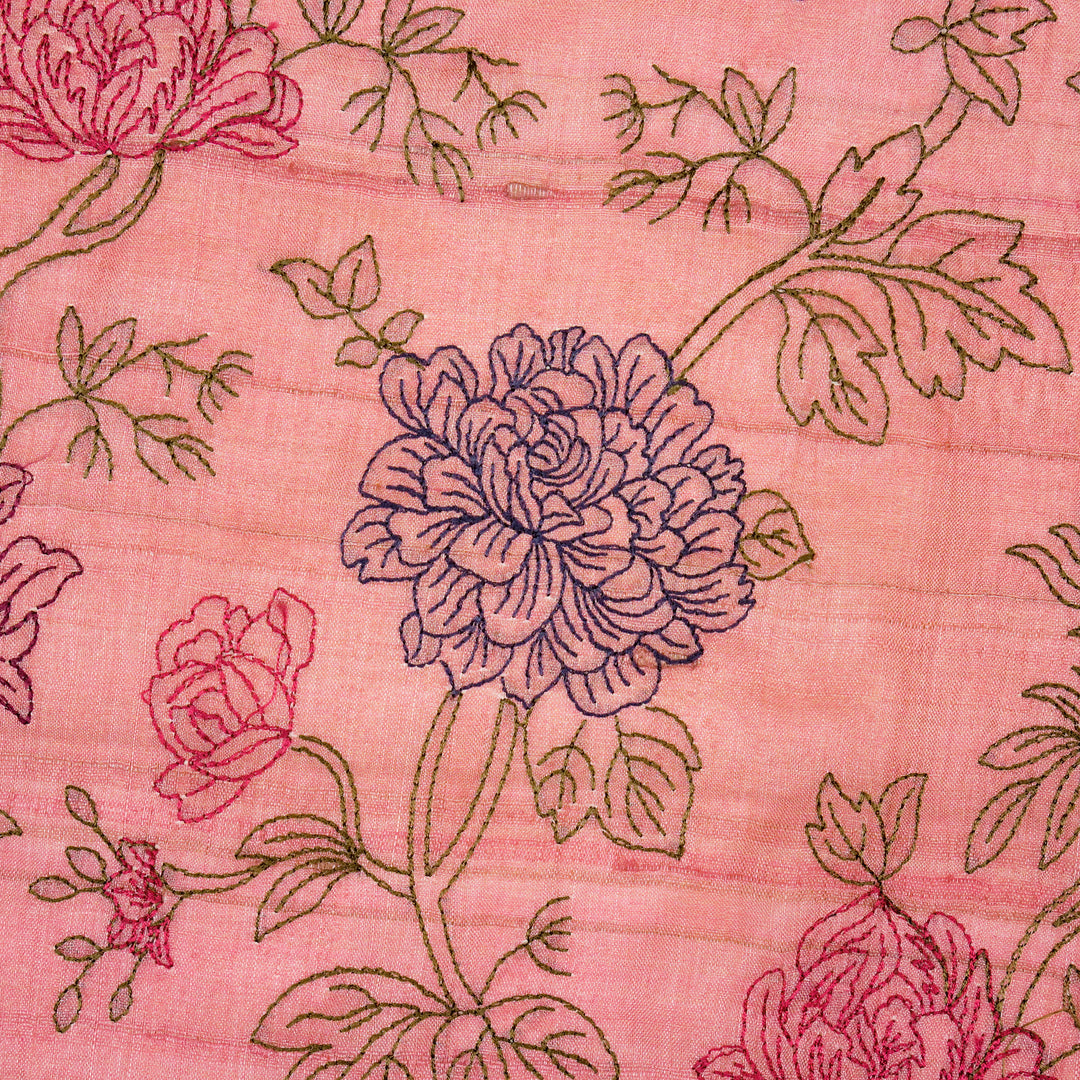 Fajra Jaal On Onion Pink Tussar Silk Embroidered Fabric