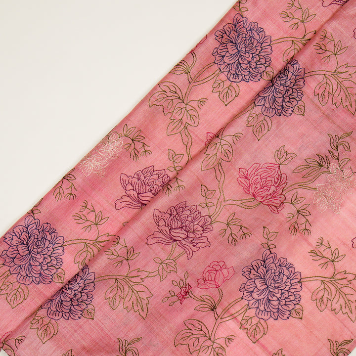Fajra Jaal On Onion Pink Tussar Silk Embroidered Fabric