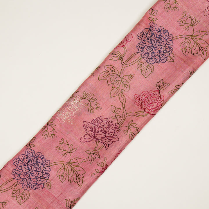 Fajra Jaal On Onion Pink Tussar Silk Embroidered Fabric