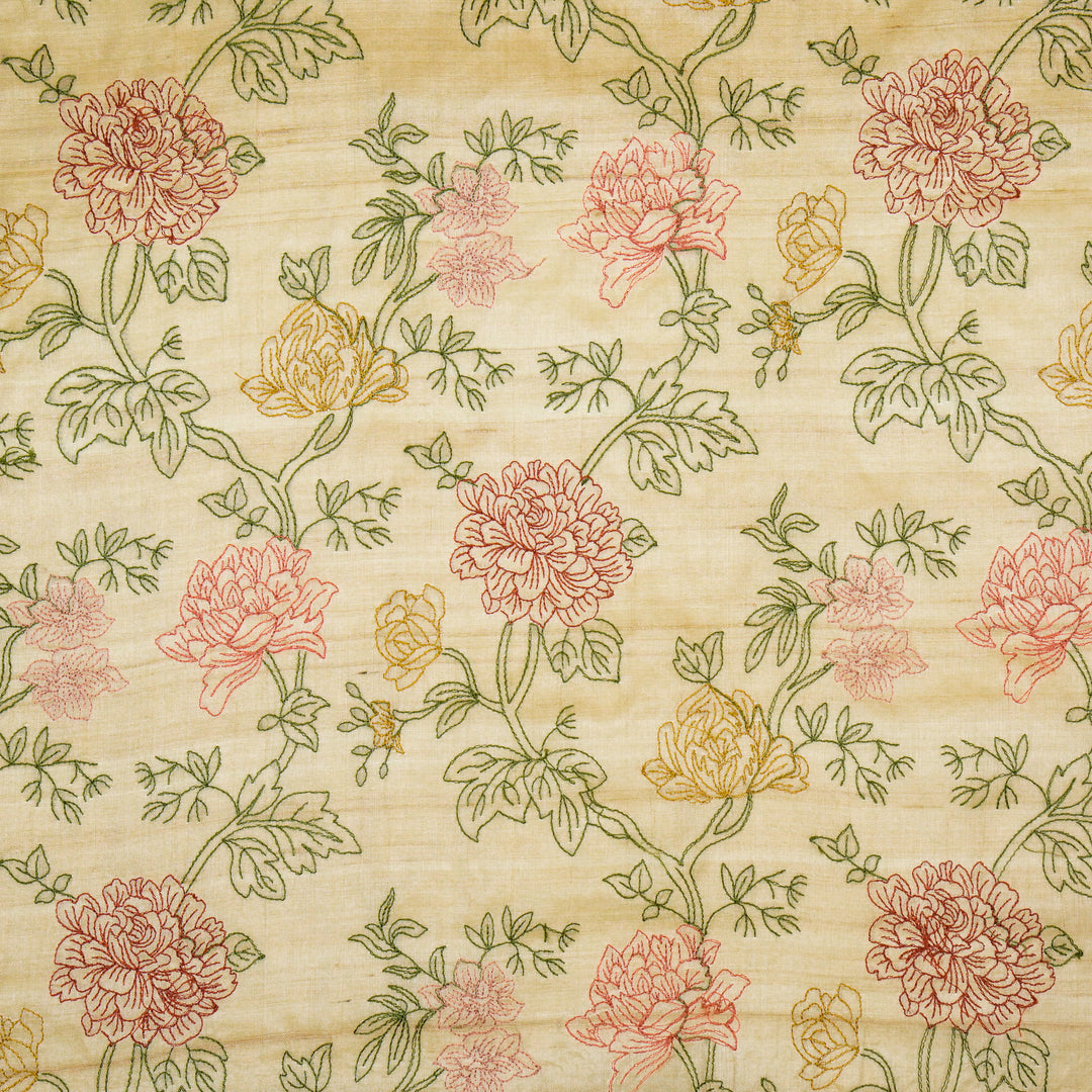 Fajra Jaal On Natural Tussar Silk Embroidered Fabric