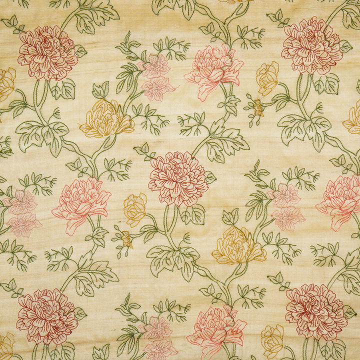 Fajra Jaal On Natural Tussar Silk Embroidered Fabric