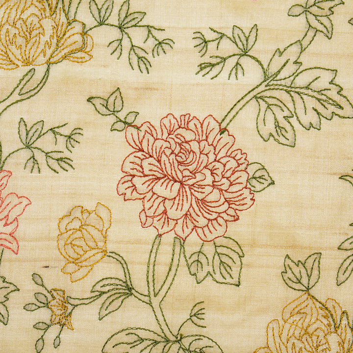 Fajra Jaal On Natural Tussar Silk Embroidered Fabric