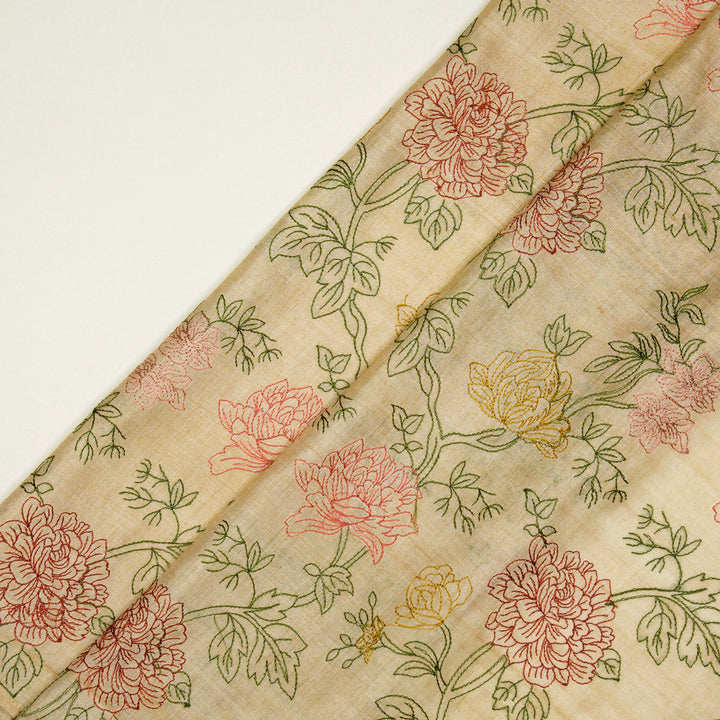 Fajra Jaal On Natural Tussar Silk Embroidered Fabric