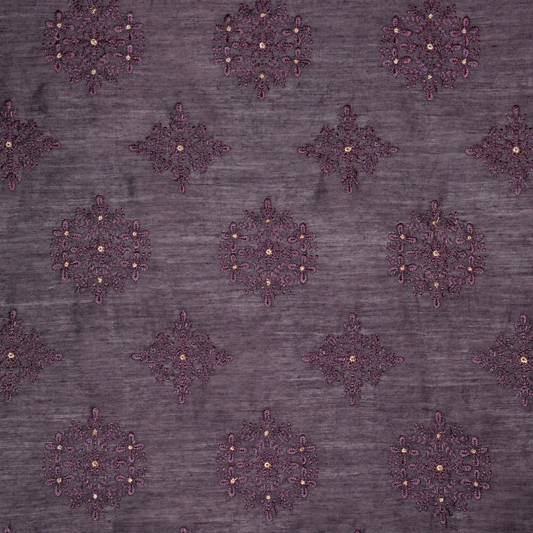 Raima Buta on Aubergine Munga Silk Embroidered Fabric
