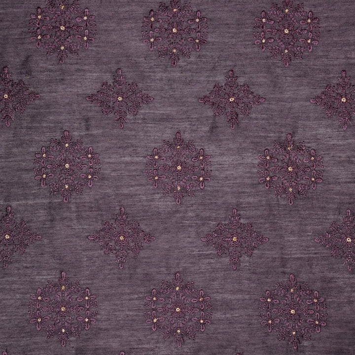 Raima Buta on Aubergine Munga Silk Embroidered Fabric