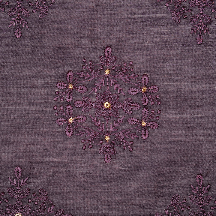 Raima Buta on Aubergine Munga Silk Embroidered Fabric