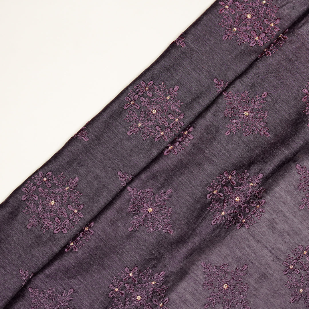 Raima Buta on Aubergine Munga Silk Embroidered Fabric