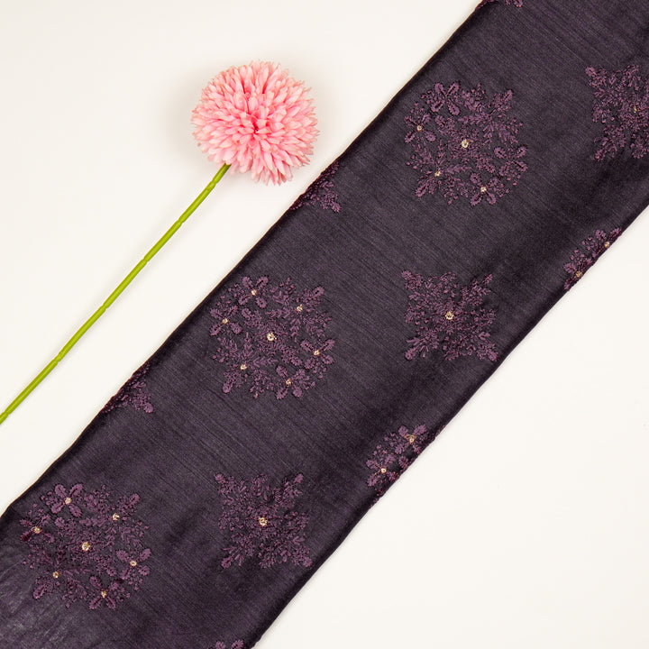 Raima Buta on Aubergine Munga Silk Embroidered Fabric