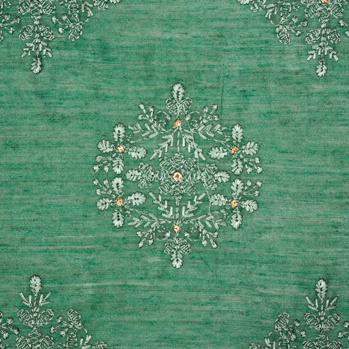 Raima Buta on Teal Munga Silk Embroidered Fabric