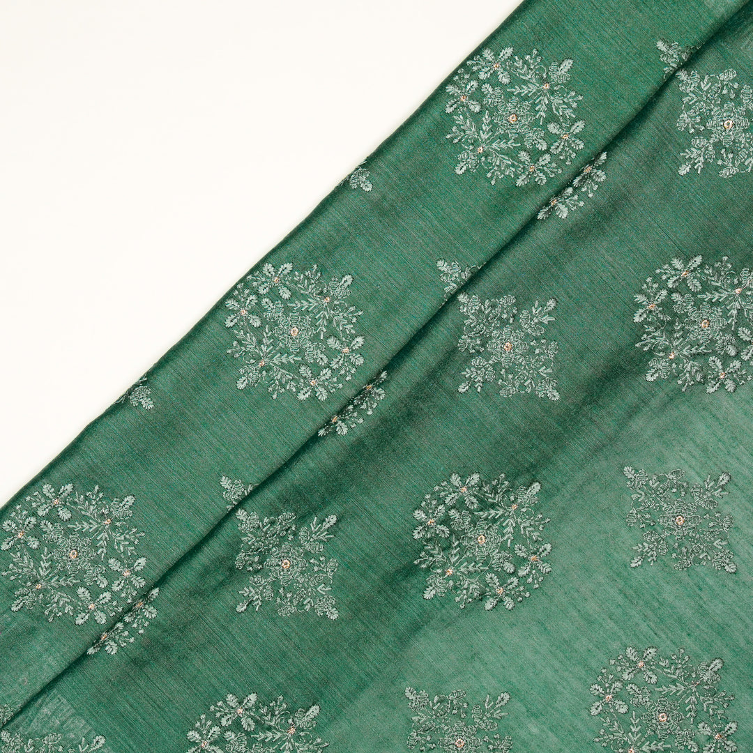 Raima Buta on Teal Munga Silk Embroidered Fabric