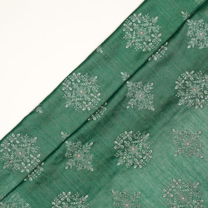 Raima Buta on Teal Munga Silk Embroidered Fabric