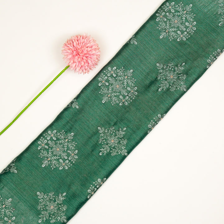 Raima Buta on Teal Munga Silk Embroidered Fabric