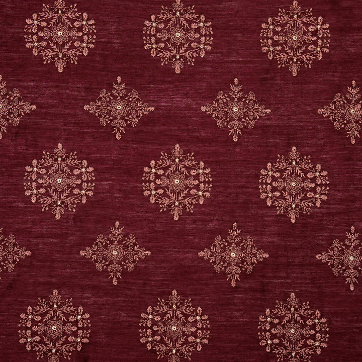 Raima Buta on Dark Magenta Munga Silk Embroidered Fabric