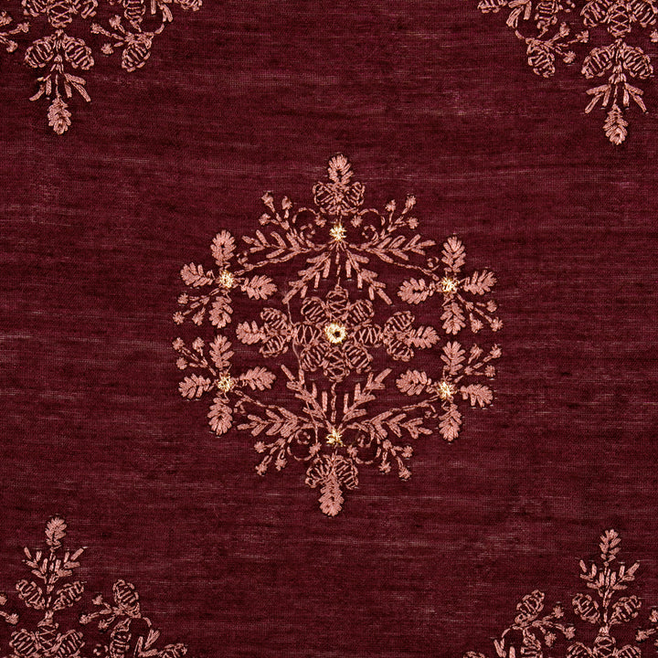 Raima Buta on Dark Magenta Munga Silk Embroidered Fabric