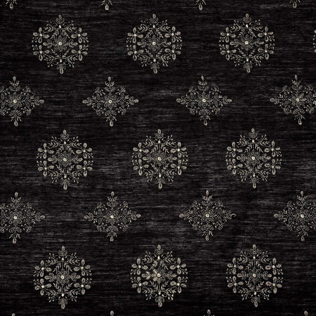 Raima Buta on Black Munga Silk Embroidered Fabric