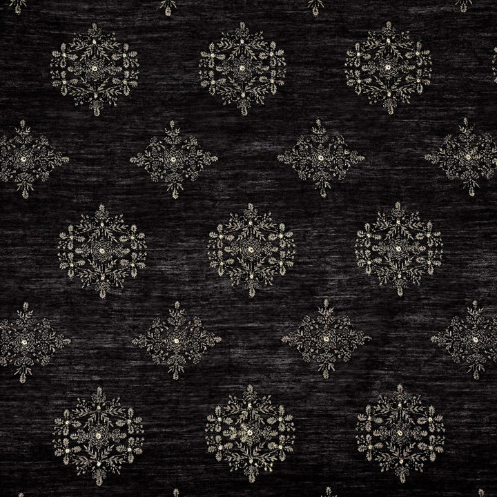 Raima Buta on Black Munga Silk Embroidered Fabric