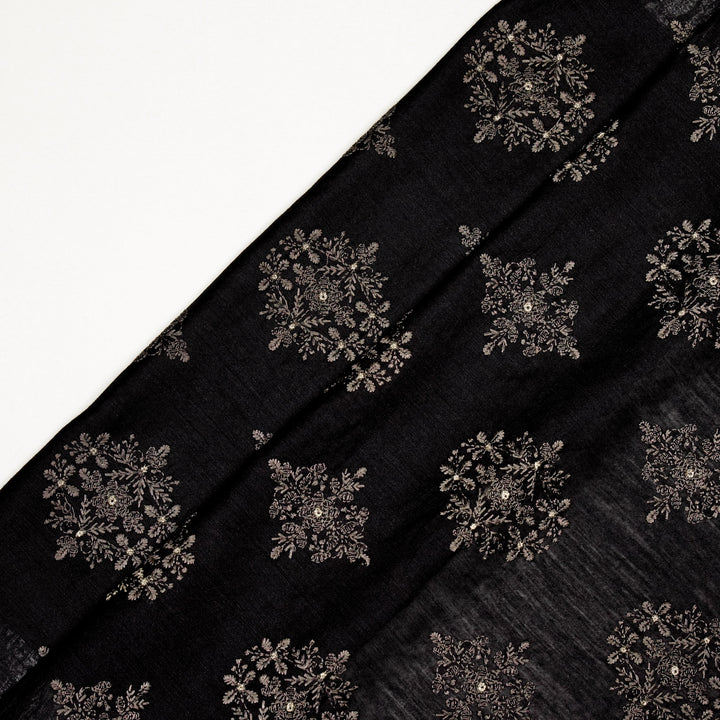 Raima Buta on Black Munga Silk Embroidered Fabric